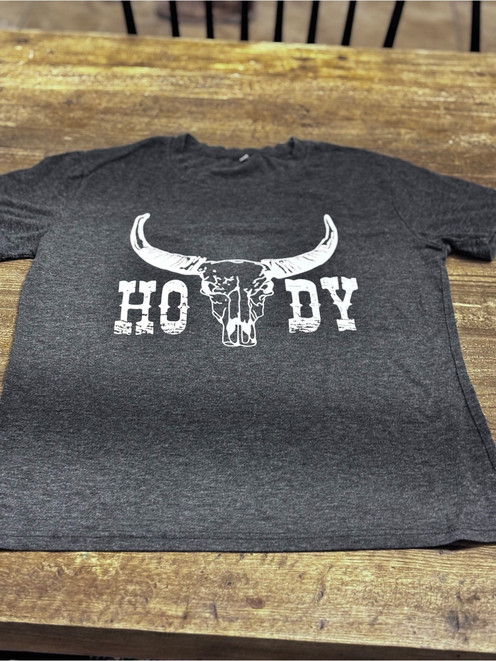 Women's Charcoal 'Howdy' Bull Skull Graphic Tee